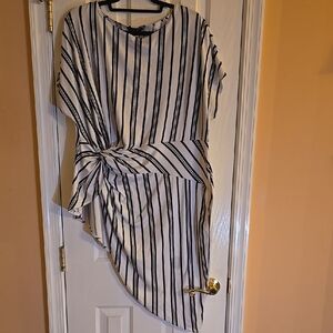 Striped Black and White Asymmetrical Top